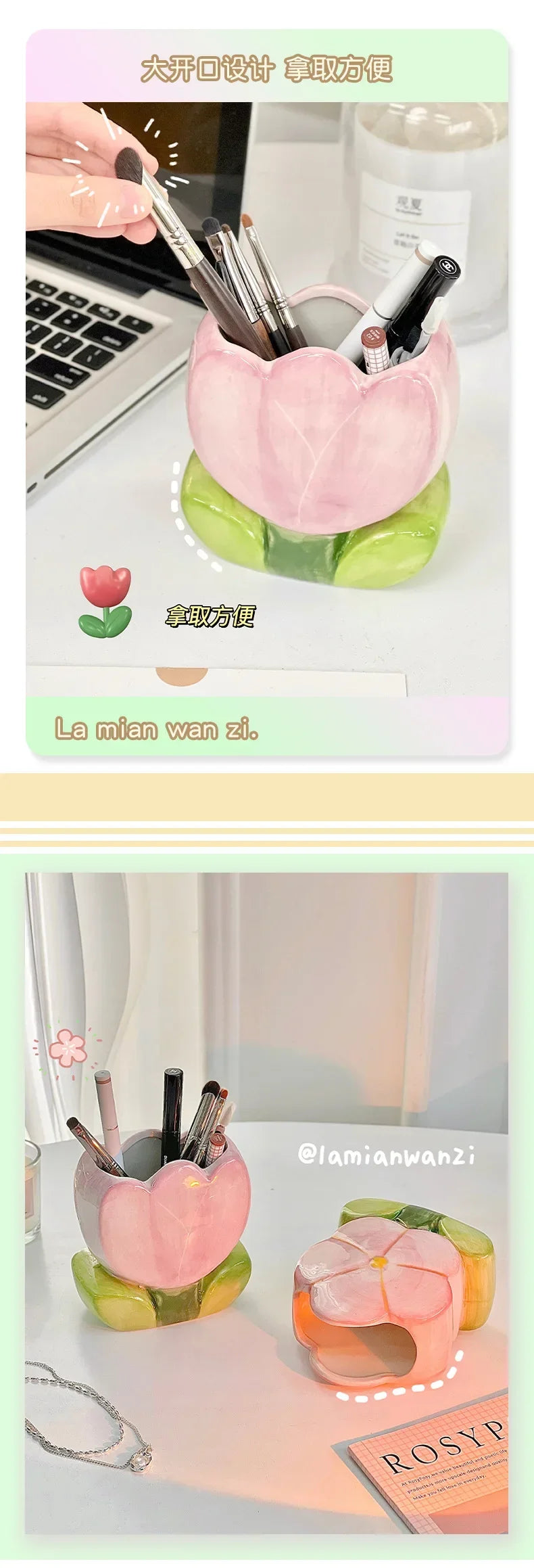 Flower Pen Holder Ceramic Desktop Decoration Desk Office Storage Box Stationery Shelf Storage Tank Living Room Decoration