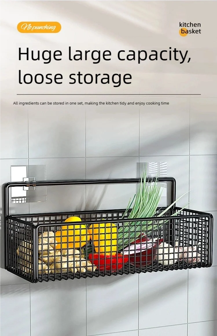 Kitchen Wall Shelf No Punch Easy Installation Drainer Basket Storage Rack Multifunctional Spice and Vegetable Storage Rack