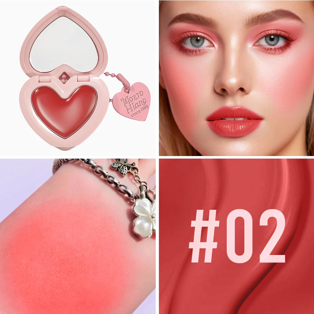 Waterproof Heart Shaped Cream Blush Long Lasting Silky Smooth Mirror Finish Lip Cheek Contour Brighten Tipsy Makeup