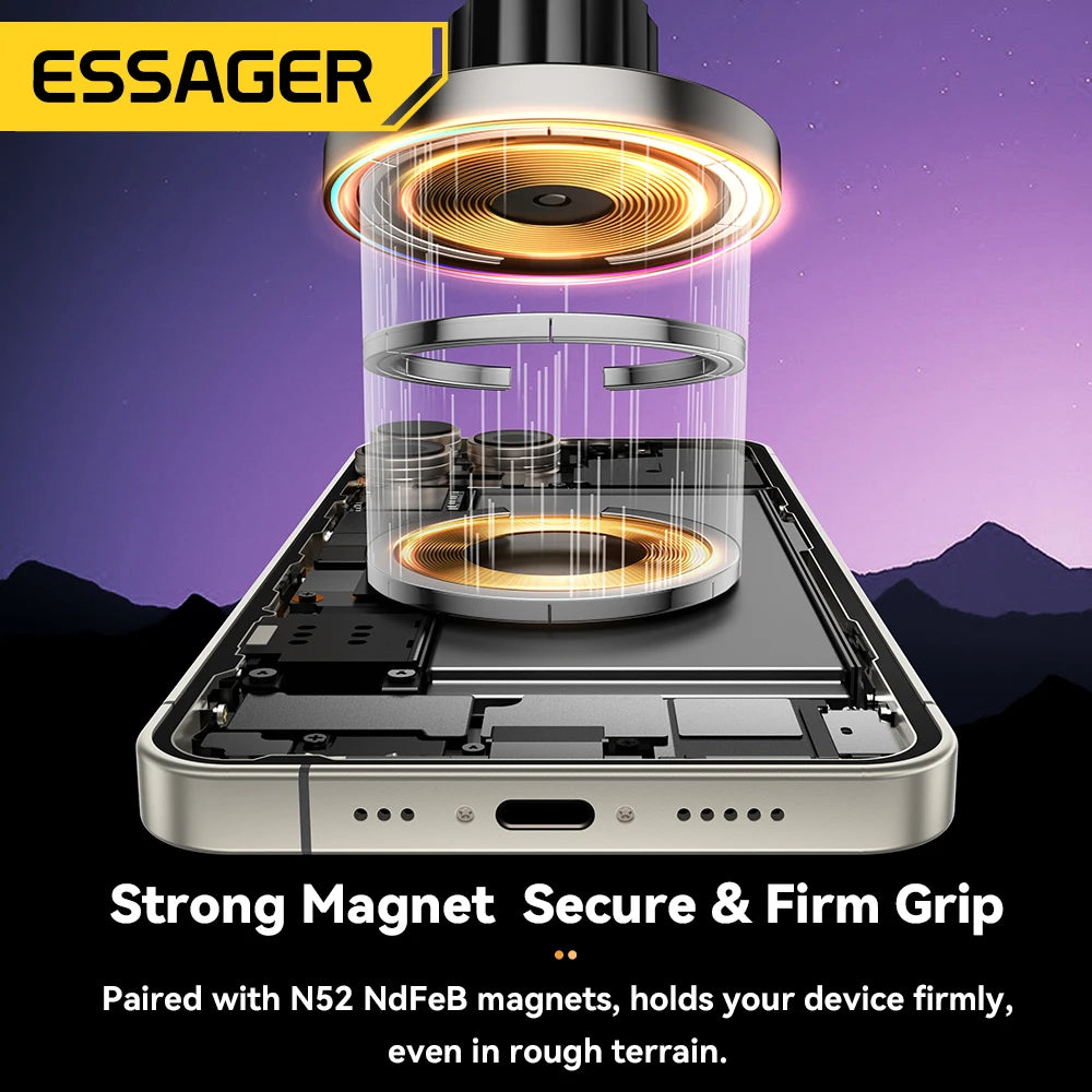 Essager RGB Magnetic Car Phone Holder Qi 15W Wireless Charger For iPhone16 15 14 13 Pro for Magsafe Universal Phone Holder Stand