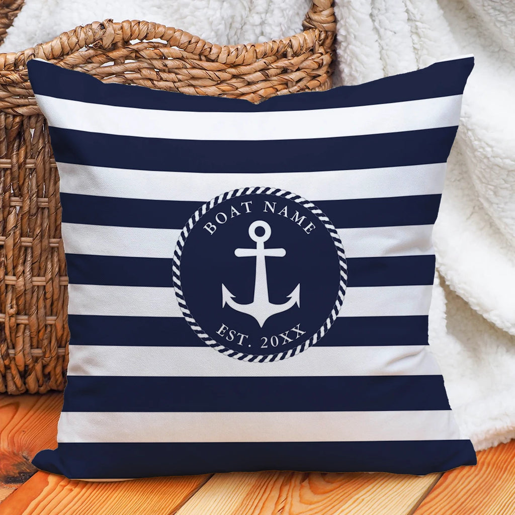 Custom Nautical Anchor Pillow Covers Personalized Boat Name Decorative Throw Pillowcases for Home Sofa Yacht Beach House Decor