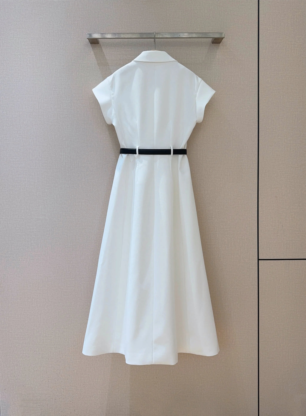 JO-25 Autumn/Winter Elegant and Simple Solid Color Suit Dress, Double-Breasted Lapel Short-Sleeve Commuter Dress with Belt