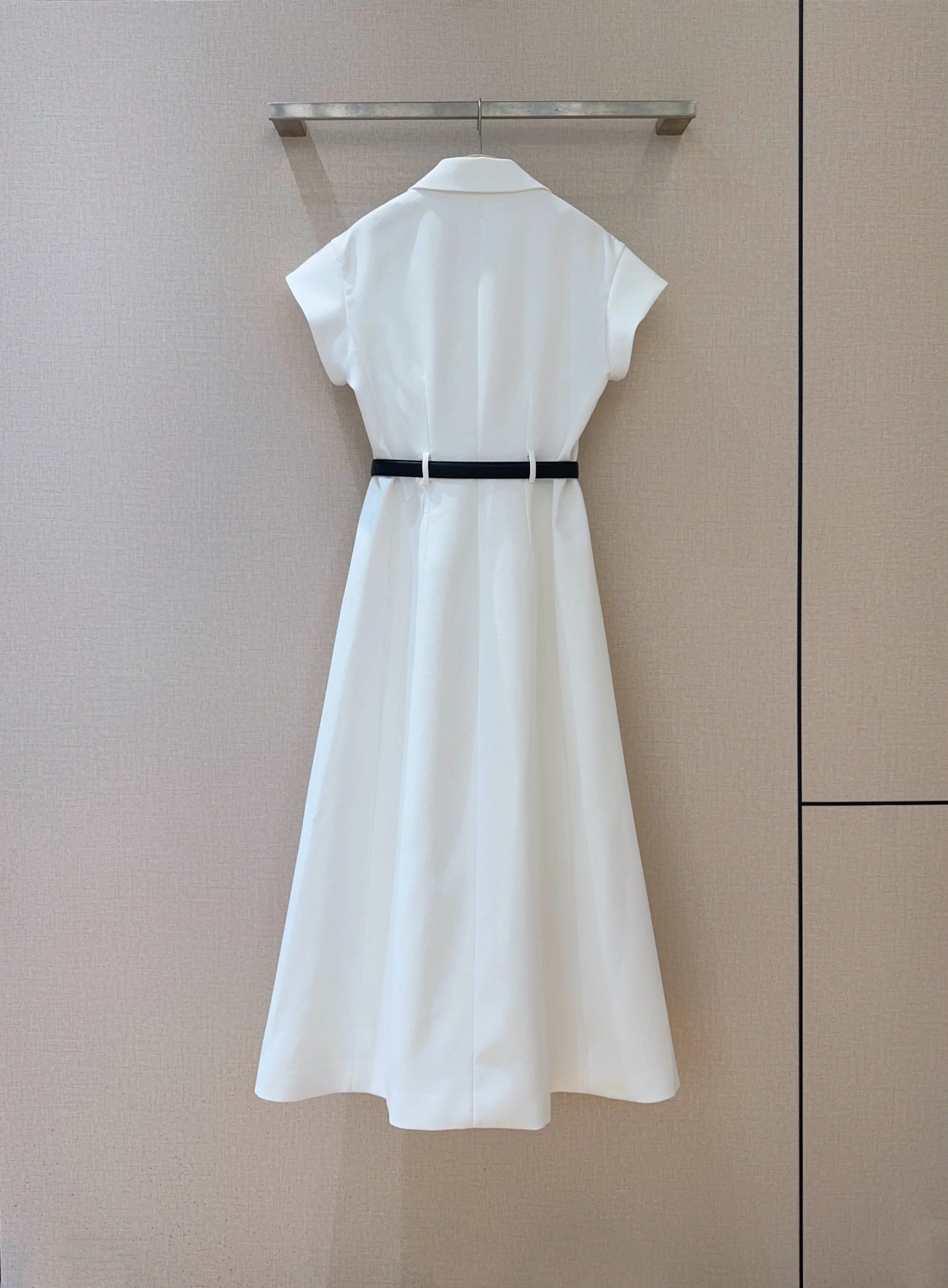 JO-25 Autumn/Winter Elegant and Simple Solid Color Suit Dress, Double-Breasted Lapel Short-Sleeve Commuter Dress with Belt