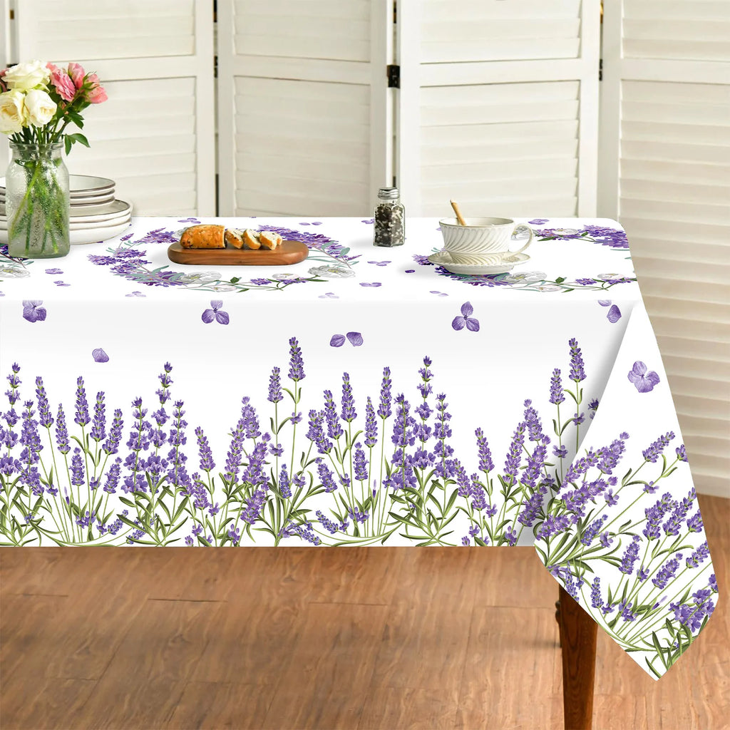 Spring Purple Lavender Floral Waterproof Tablecloth Wedding Party Decor Summer Flowers Rectangle Table Cloth Dining Table Decor