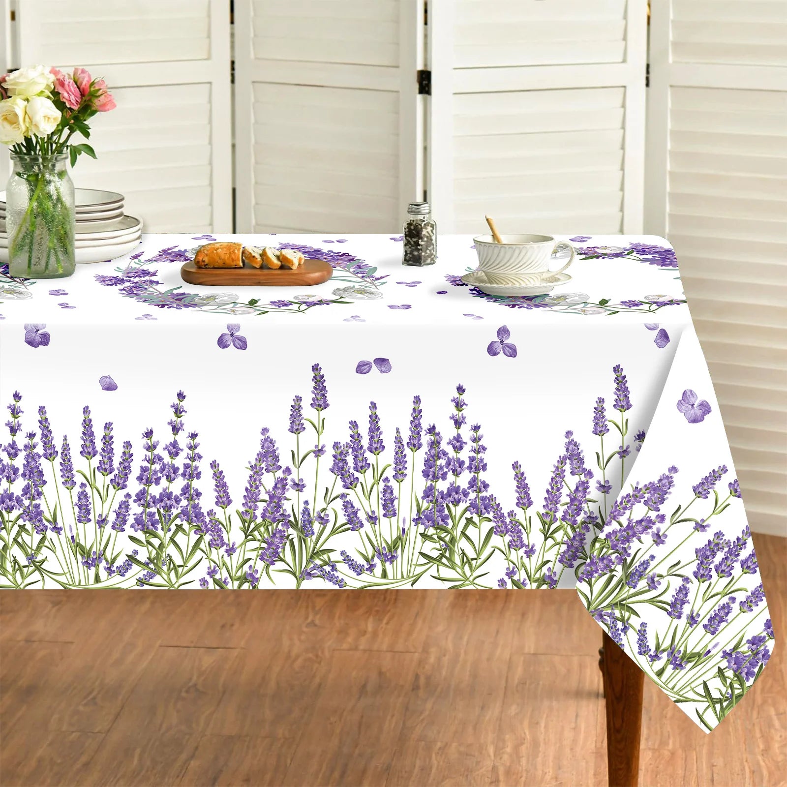 Spring Purple Lavender Floral Waterproof Tablecloth Wedding Party Decor Summer Flowers Rectangle Table Cloth Dining Table Decor