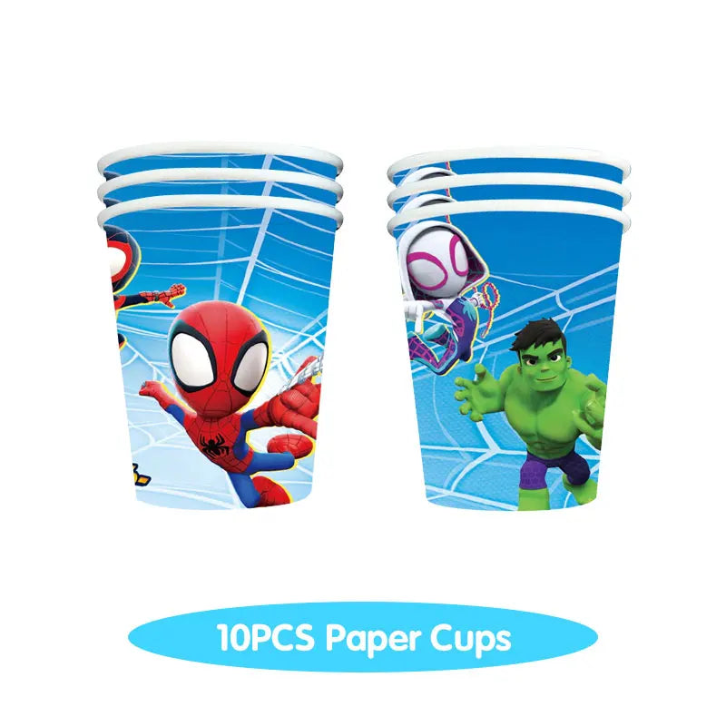 Spidey And His Amazing Friends Birthday Decoration Tableware Supplies Party Paper Cups Plates Tablecloth Banner Balloons For Kid