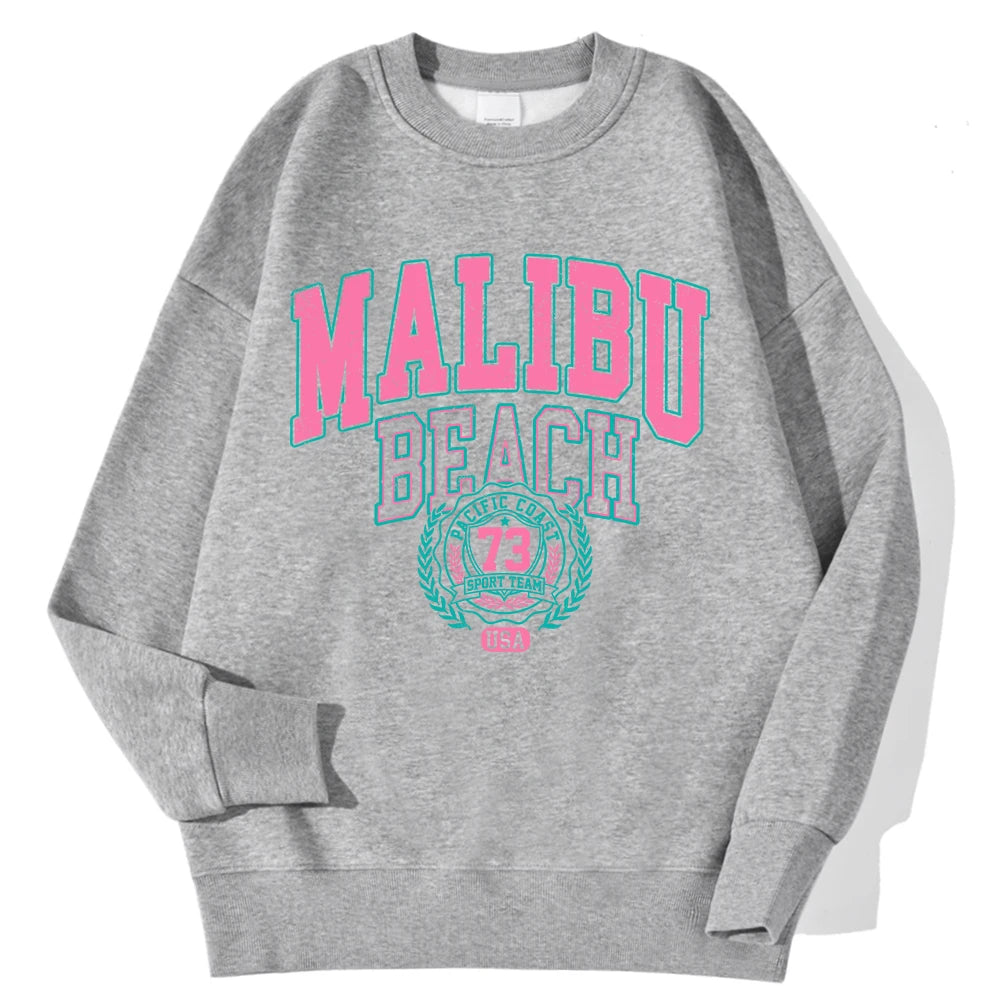 New York California Malibu Letter Sweatshirts Winter Women Casual Loose Hoodie Fleece Warm Crewneck Pullover Comfortable Clothes