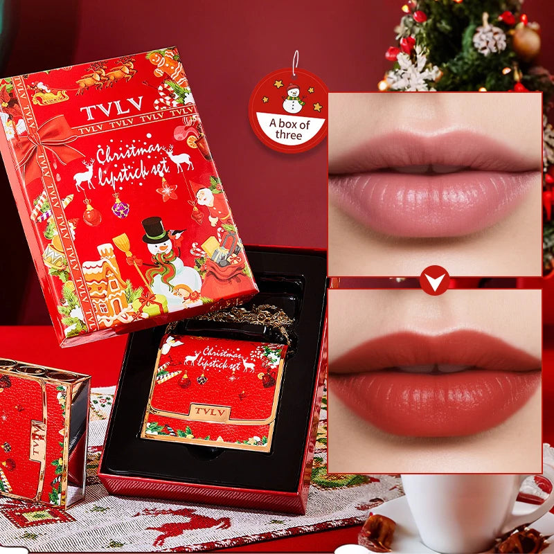 Christmas Matte Lip Gloss Set Lipstick Smooth Lasting Display Lip Gloss Waterproof Moisturizing Lipstick Holiday Gift Box Set