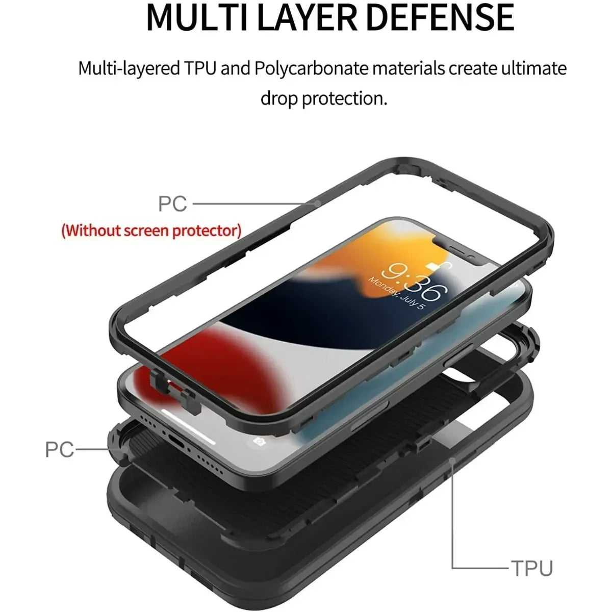 3IN1 PC+TPU Heavy Duty Rugged Armor Case for IPhone 16 15 14 11 Pro Max Plus 13/12 Mini XS/R 7/8 4/5G Back Clip OTT Cover Box