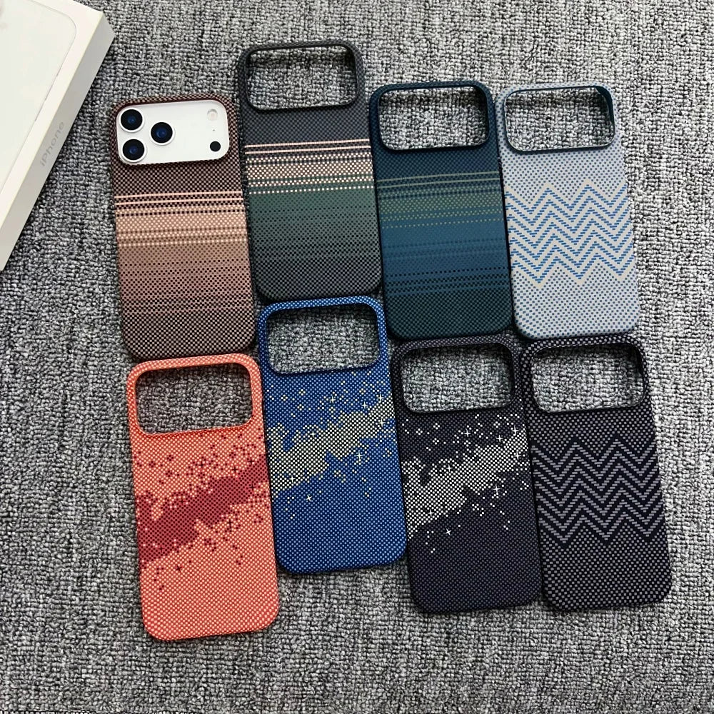 Luxury Slim Carbon Fibre Texture Magnetic Charging Case For iPhone 17 Air 16 Plus 15 14 13 12 Pro Max Half-pack Protect PC Cover