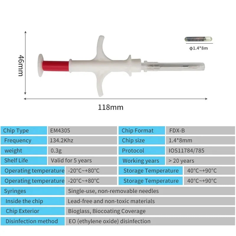 20PCS Animal Syringe ID Implant Pet Chip ISO11784/85 FDX-B RFID Injection Pet Microchip for Dog Cat Identification