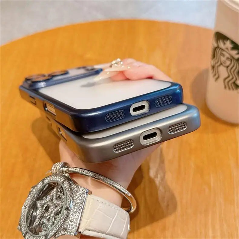 Luxury Frosted Translucent PC Phone Case for Iphone 17 Pro Max 17Air Plating Frame Lens Film Protection Anti-fall Phone Cover