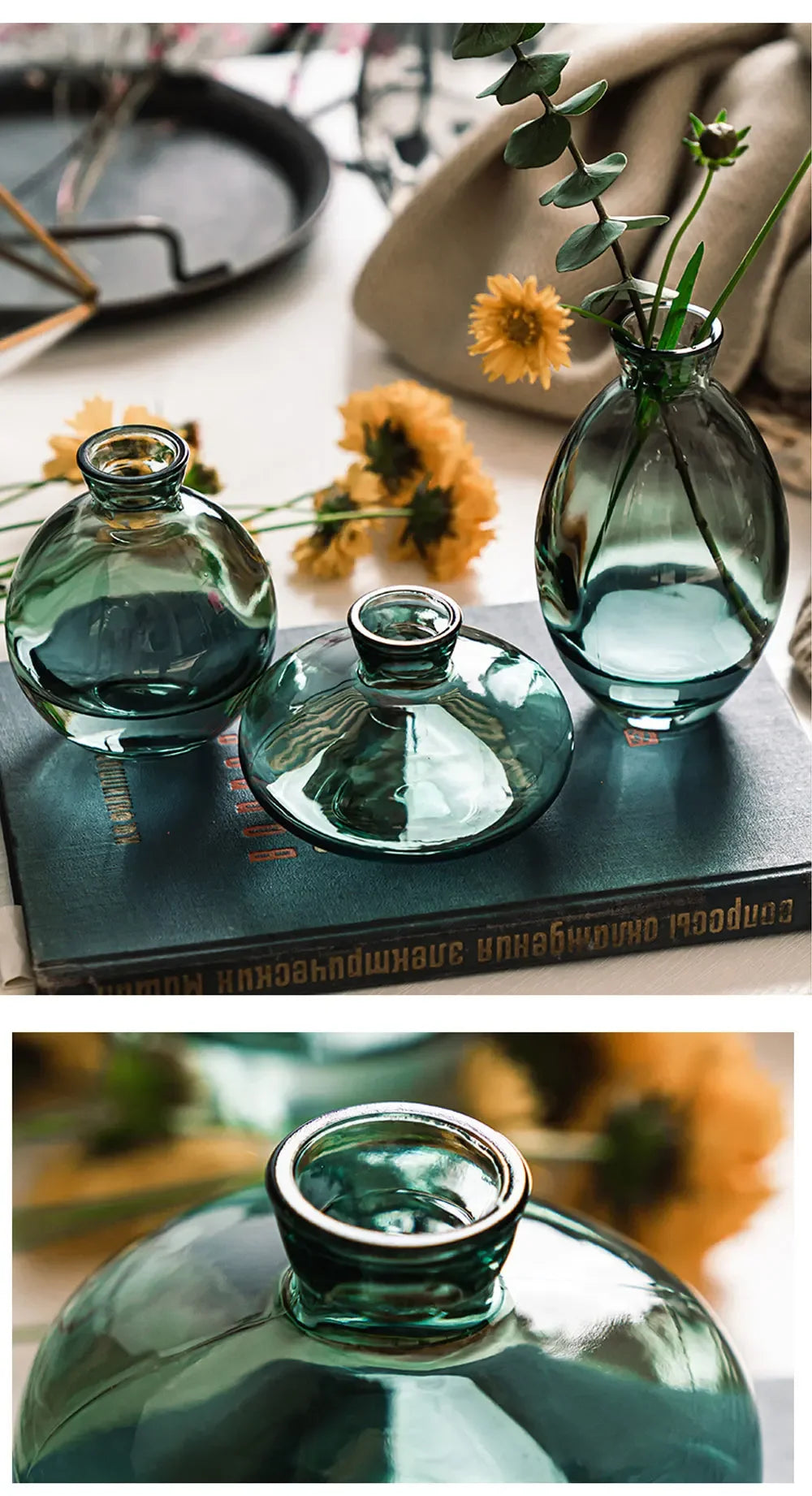 3PCS Creative Mini Vase Set Transparent Glass Home Decoration Design Crafts Desktop Flowers Dried Arrangement Living Room