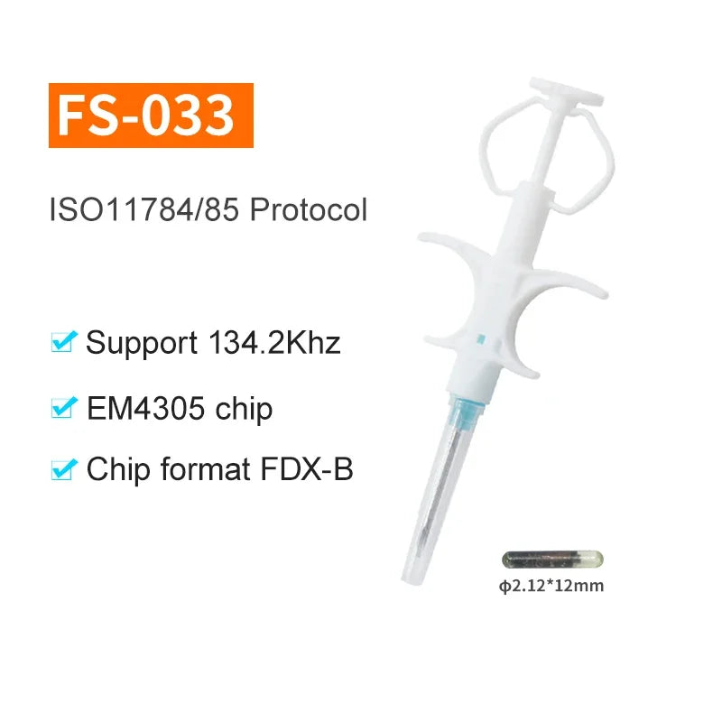 100pcs 134.2KHz Pet Glass Tag Animal Injectable Microchip Syringe FDX B ISO11784/85 ICAR Animal Syringe for Cat Dog