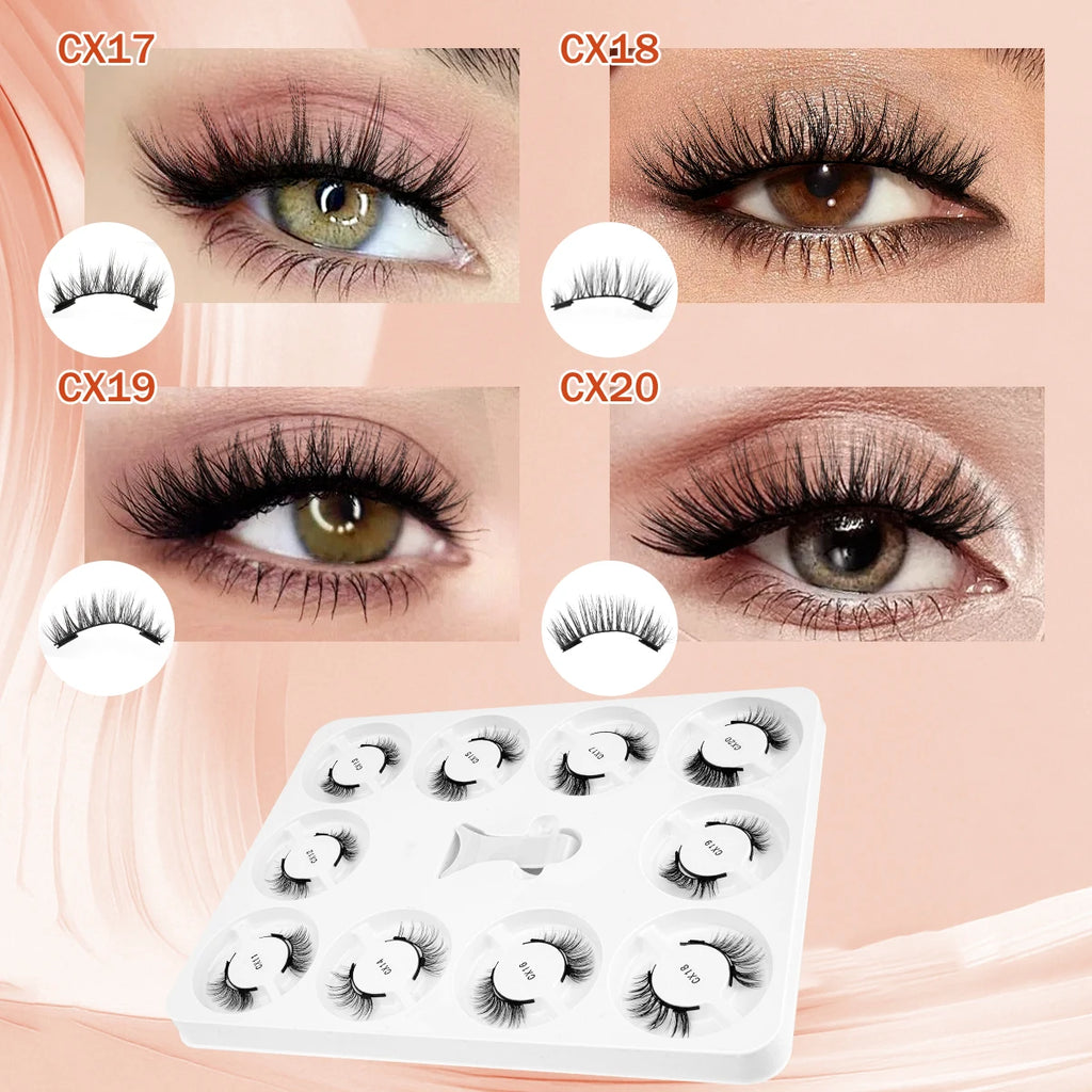 Magnetic Lashes Kit With Curler 10 pairs Reusable Fluffy Natural Magnetic Mink False Eyelashes Waterproof No Glue Needed Makeup