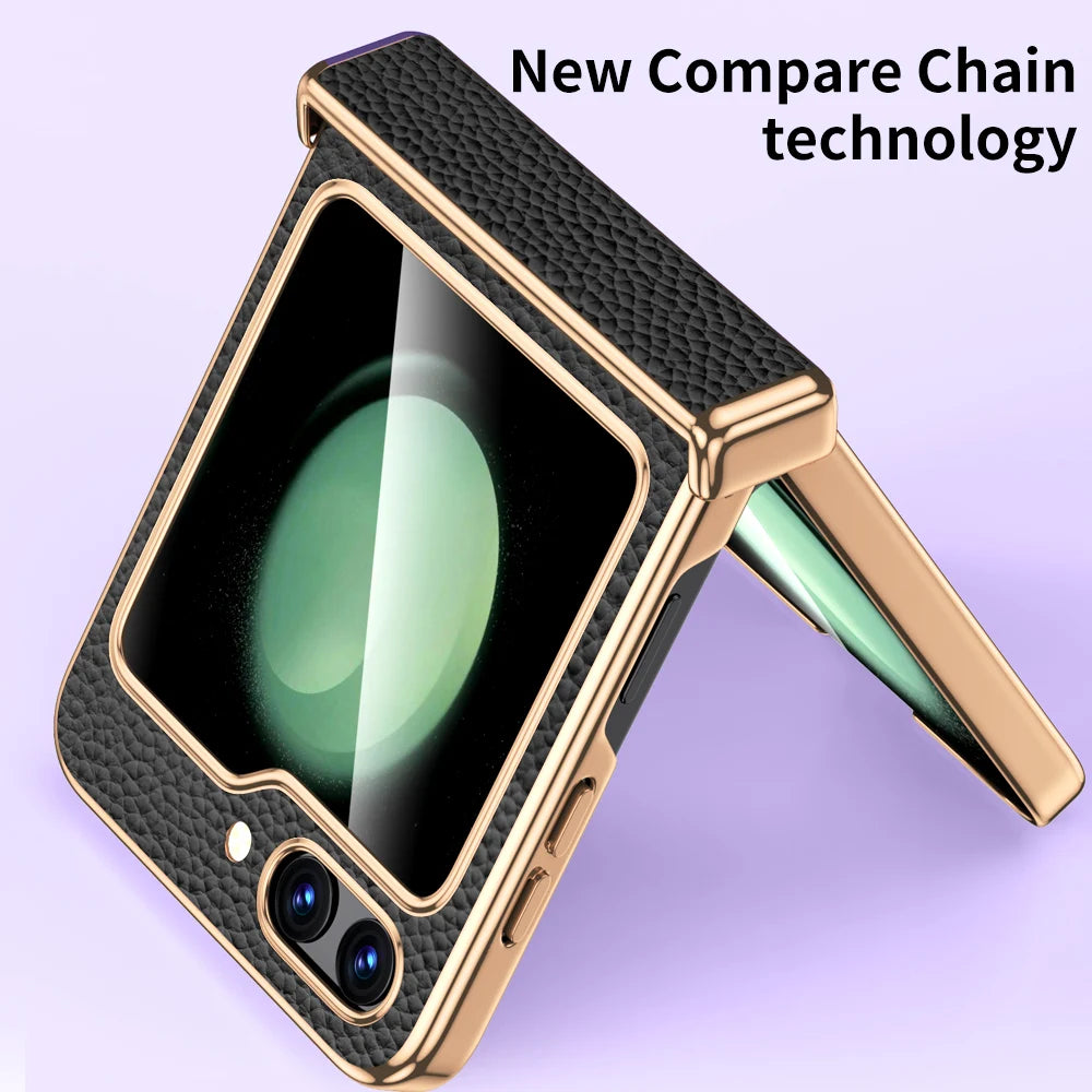 LANGSIDI Brand For samsung Galaxy Z flip 7 FE 6 5 flip7 Luxury Genuine Leather Hinge Protection Case Ultra-Thin Shockproof cover