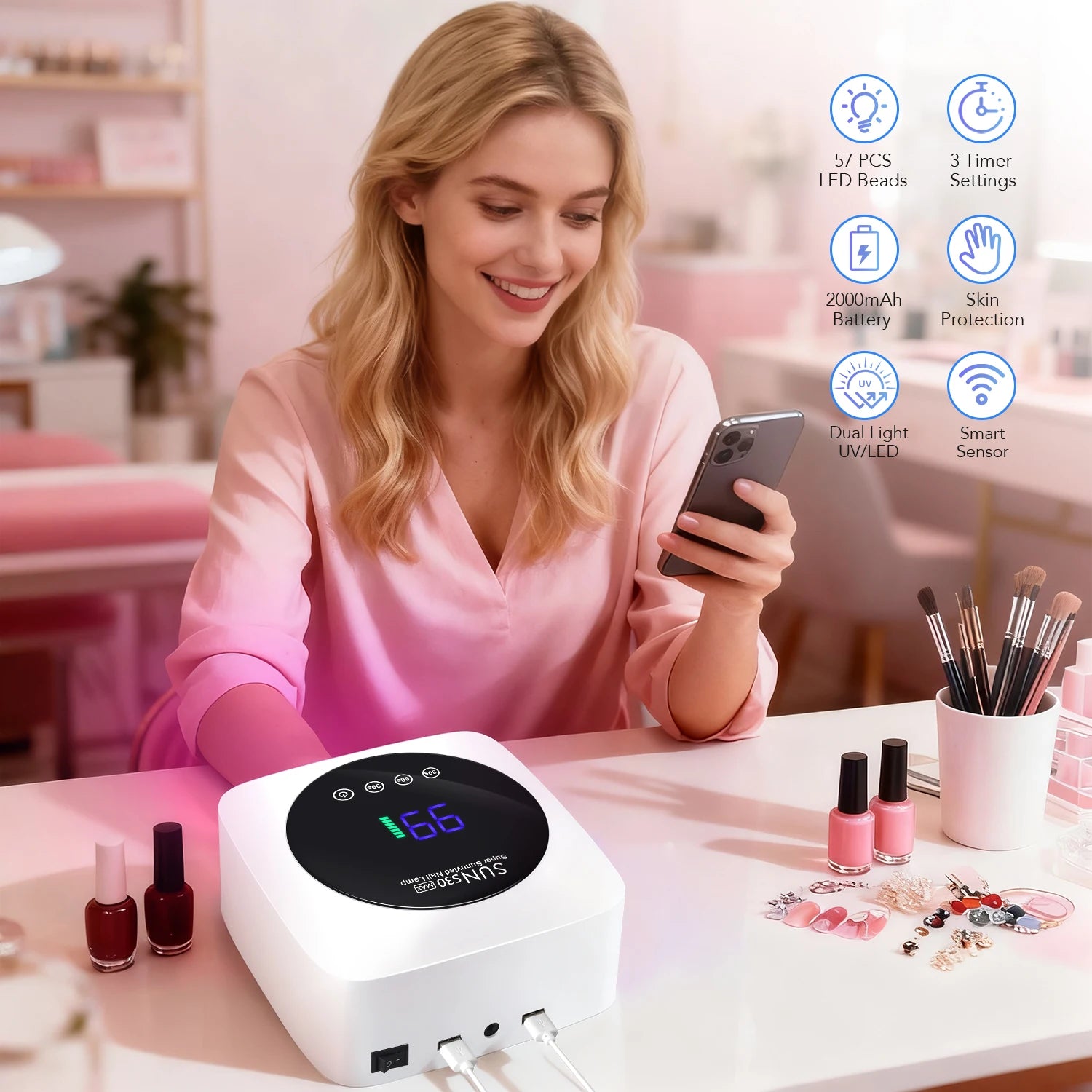 Rechargeable Nail Dryer 57 LED Nail Lamp UV Gel Nail Polish Curing Nail Lamp With Smart Sensor Manicure Salon Tool