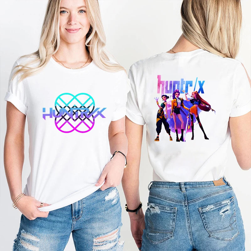 Kpop Demon Hunter HuntrX Print T-Shirts Korean Anime Tshirts Women Clothes Fashion Harajuku Kawaii T-shirt Women's Y2K Clothing