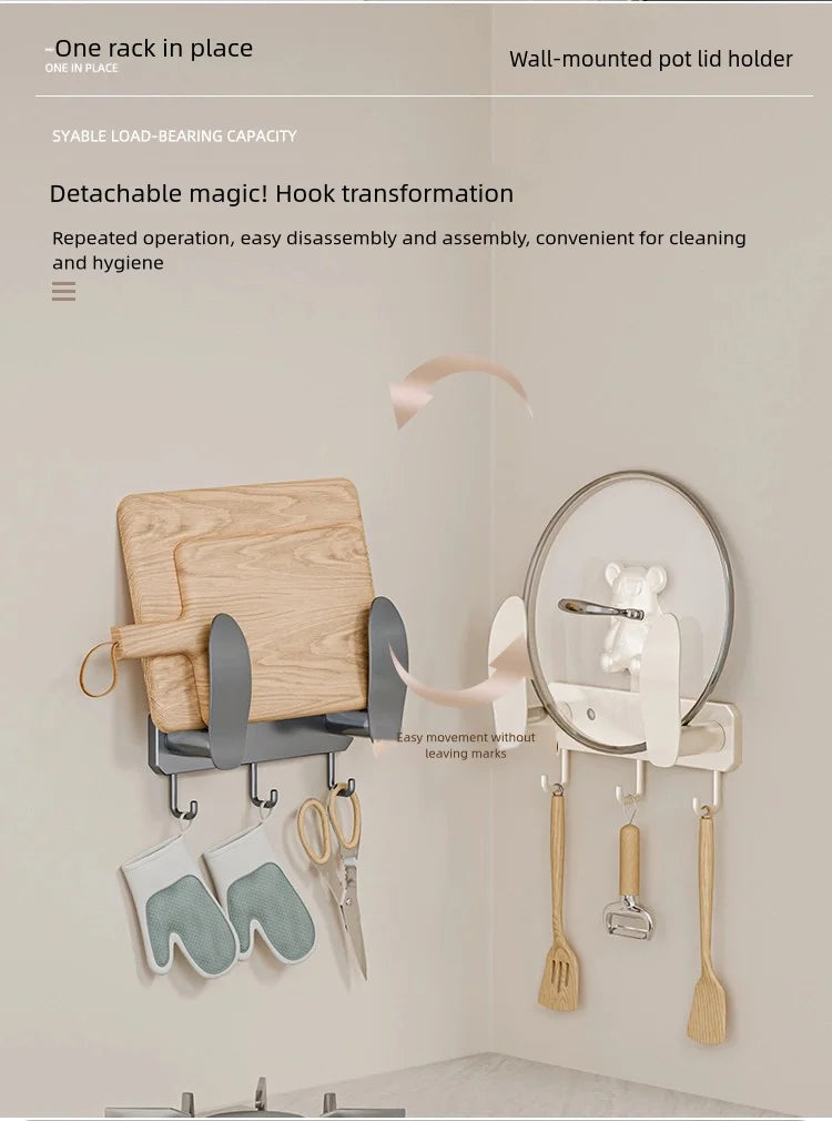 No-drilling kitchen storage rack, pot lid rack, wall-mounted cutting board, display rack, storage rack, household multifunctiona