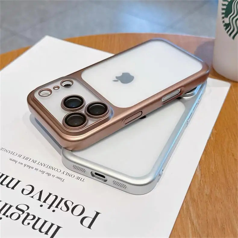 Luxury Frosted Translucent PC Phone Case for Iphone 17 Pro Max 17Air Plating Frame Lens Film Protection Anti-fall Phone Cover