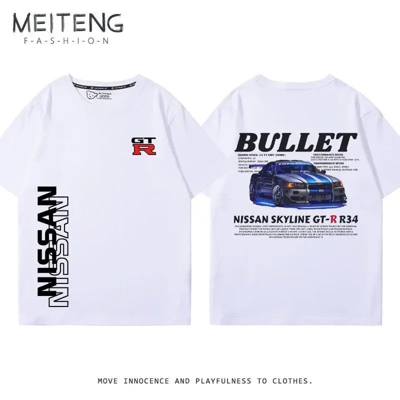 Men's Women's Summer Cotton Versatile Trend T-shirt Clothes Nissan GTR God of War R35R34 Modified Team Short-sleeved