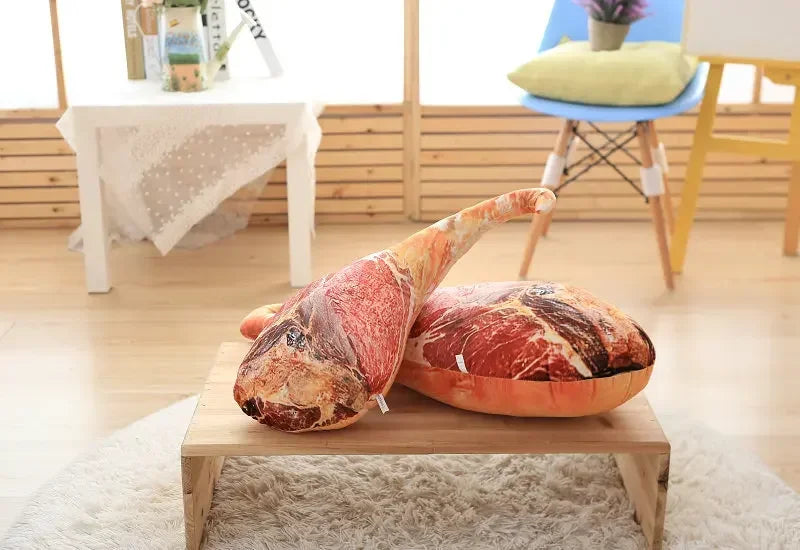3D Simulation Ham Plush Food Pillow - Funny Spoof Stuffed Toy Waist Cushion for Office Sofa Bedroom & Creative Christmas Gift