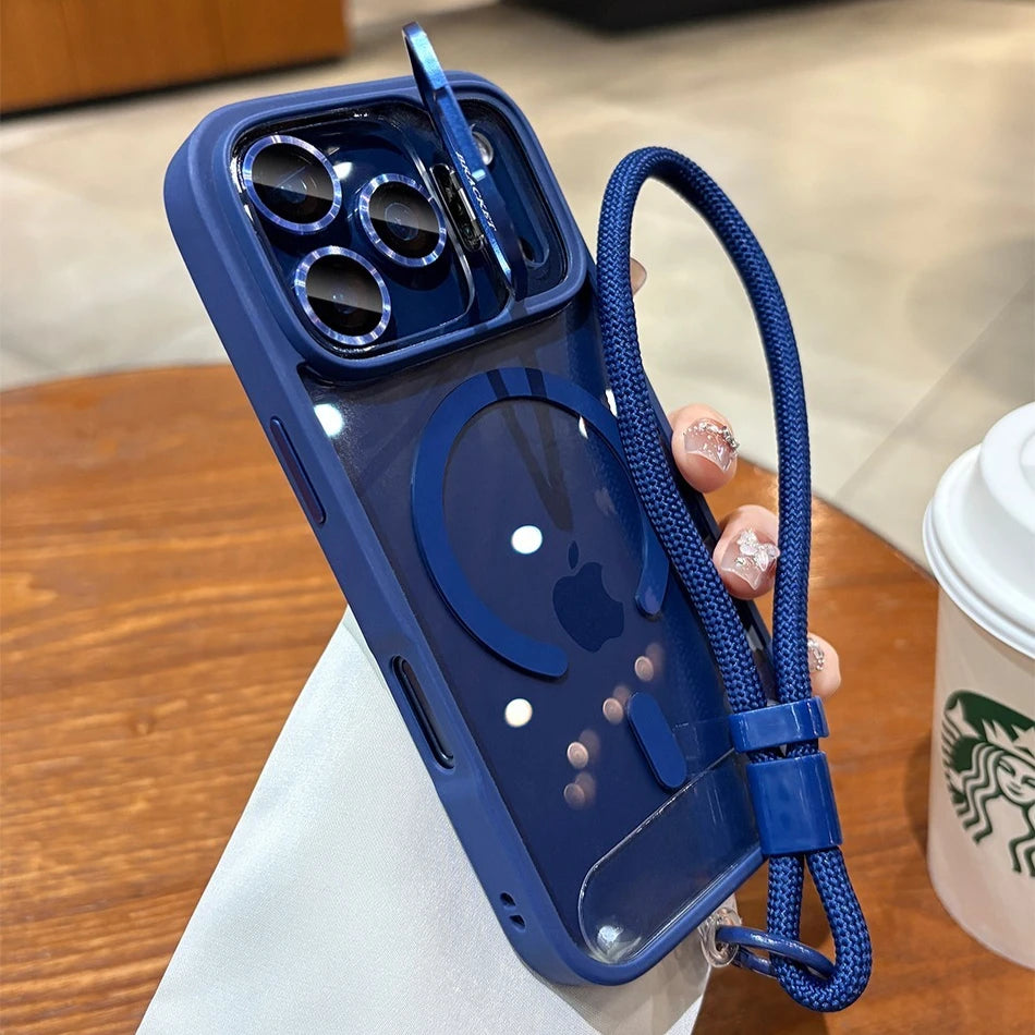 For iPhone Air 17 ProMax Wrist Strap Lanyard Camera Bracket Magsafe Case for iPhone 17 15 16 12 11 13 14 Pro Max Plus Cover