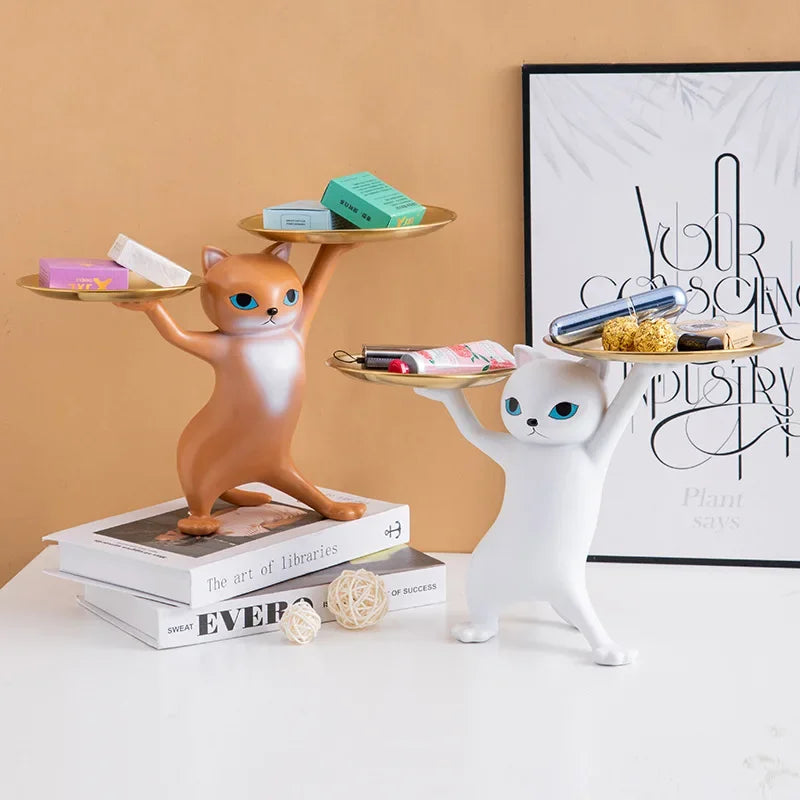 Nordic Resin Cat Tray Statue Bedroom Entrance Home Office Table Desk Decor Accessorie Key Candy Container Storage Sculpture