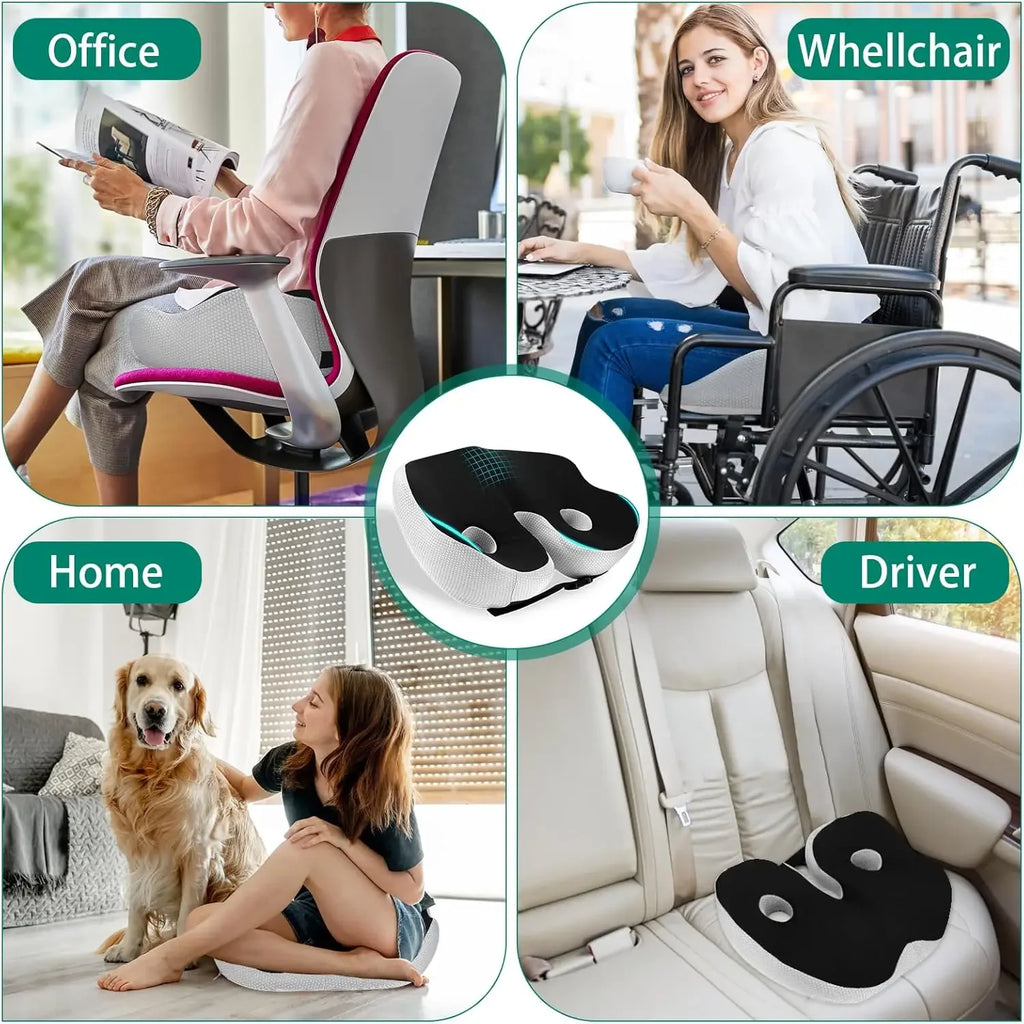 Seat Cushion,Orthopedic Memory Foam Prostate Cushion for Tailbone Sciaticaback Pain Relief Comfort Chair Car Seat(Black)