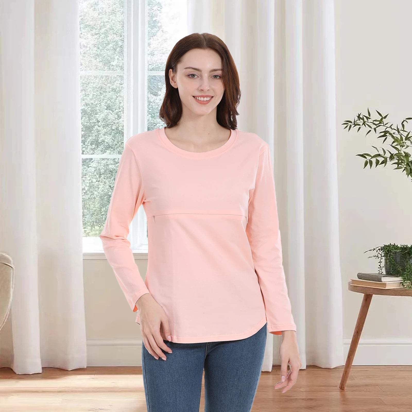 Breastfeeding T Shirt Maternity Clothes Long Sleeve Pregnancy Loose Hem Nursing Tee Spring Autumn Good Stretch Cotton