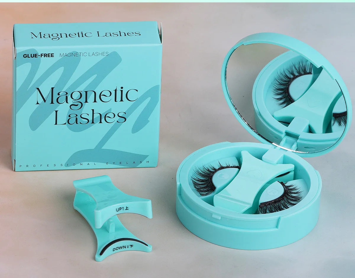 1 Pair Reusable Magnetic Eyelashes Natural Curly Fluffy Magnetic False Eyelashes No Glue Needed Lashes Makeup with Tweezer Set