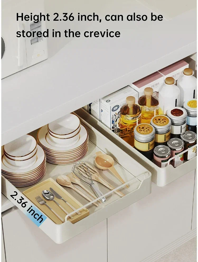 ZEXEF Kitchen Storage Box with Sliding Rail Pull-out Cabinet Storage Rack Spice Pantry Shelves Drawer Kitchen Organizer Basket