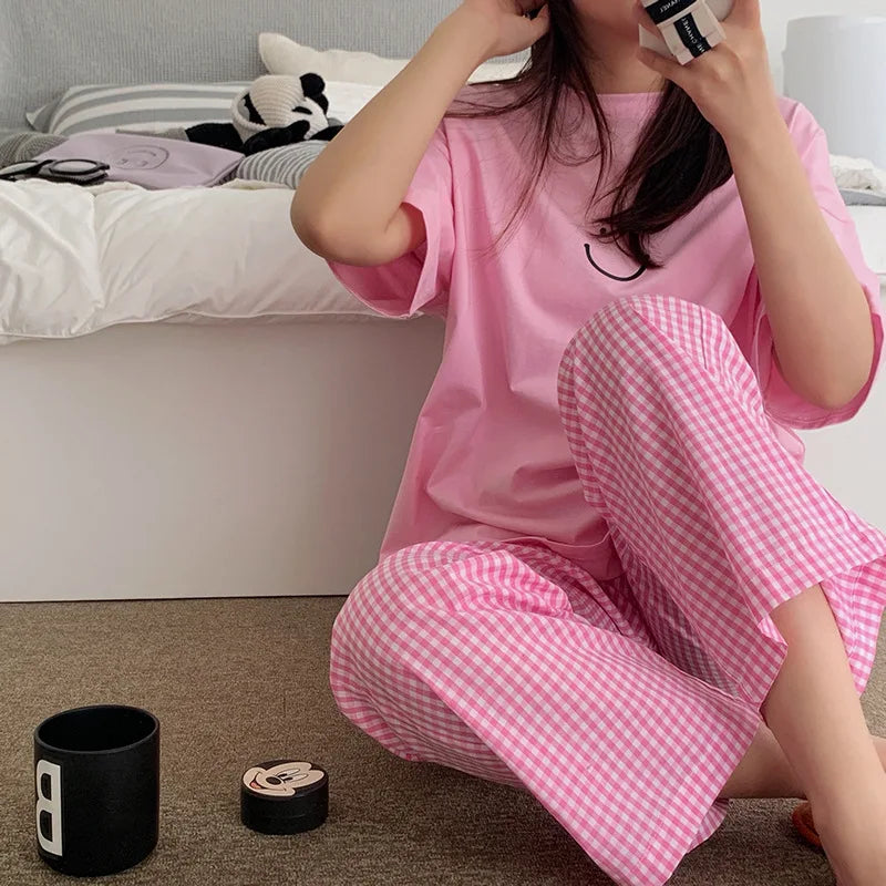 Women's 2-Piece Pajamas Homewear Spring And Autumn Pajamas Summer Pajamas Women's Short-Sleeved Trousers Casual Homewear Sets