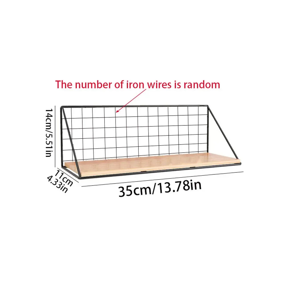 1Pcs Floating Shelves Wall Mounted Wood Storage Display Shelf with Metal Wire Basket Hanging Rack for Dorm Bedroom Bathroom