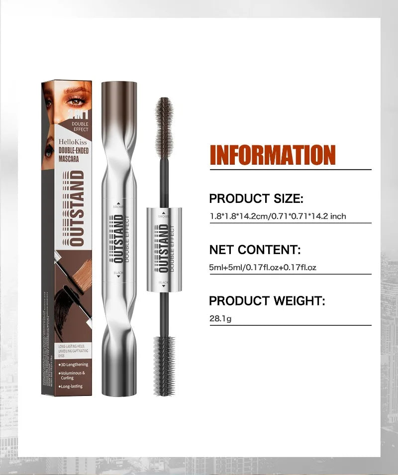 Dual-Ended Mascara - Black&Brown 2-in-1 Dual-Color Mascara Volumizing Curling Waterproof Long-Lasting Lash Cosmetic All-Day Wear