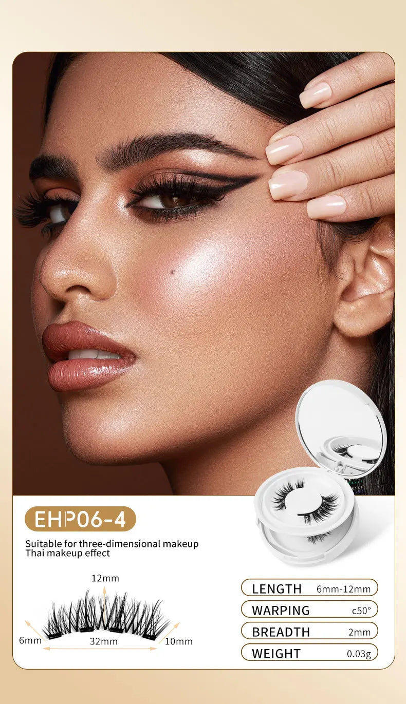 2pairs Magnetic False Eyelashes New Style Glue-Free Mink False Eyelashes Natural Nude Makeup With Mirror Reusable Beauty