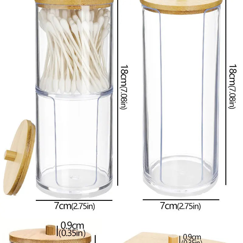Acrylic Storage Box Bathroom Jar Makeup Organizer Cotton Round Pad Holder Cotton Holder Dispenser with Bamboo Lid Clear Plastic