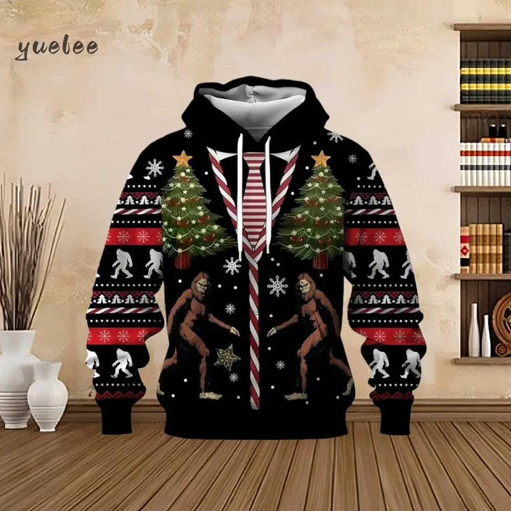 Men's Christmas Beer Hooded Sweater Christmas Party Long Sleeve with Drawstring Hoodies Comfortable Oversize Sweatshirt for Men