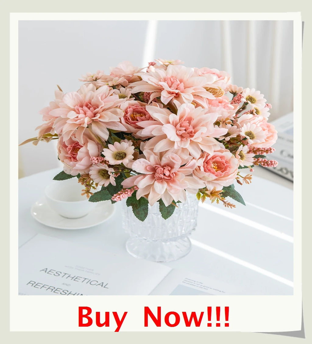 Artificial Flowers Vase For Home Decor Outdoor Garden Valentine Eucalyptus Leaves Fake Plants Wedding Party Silk Roses Bouquet