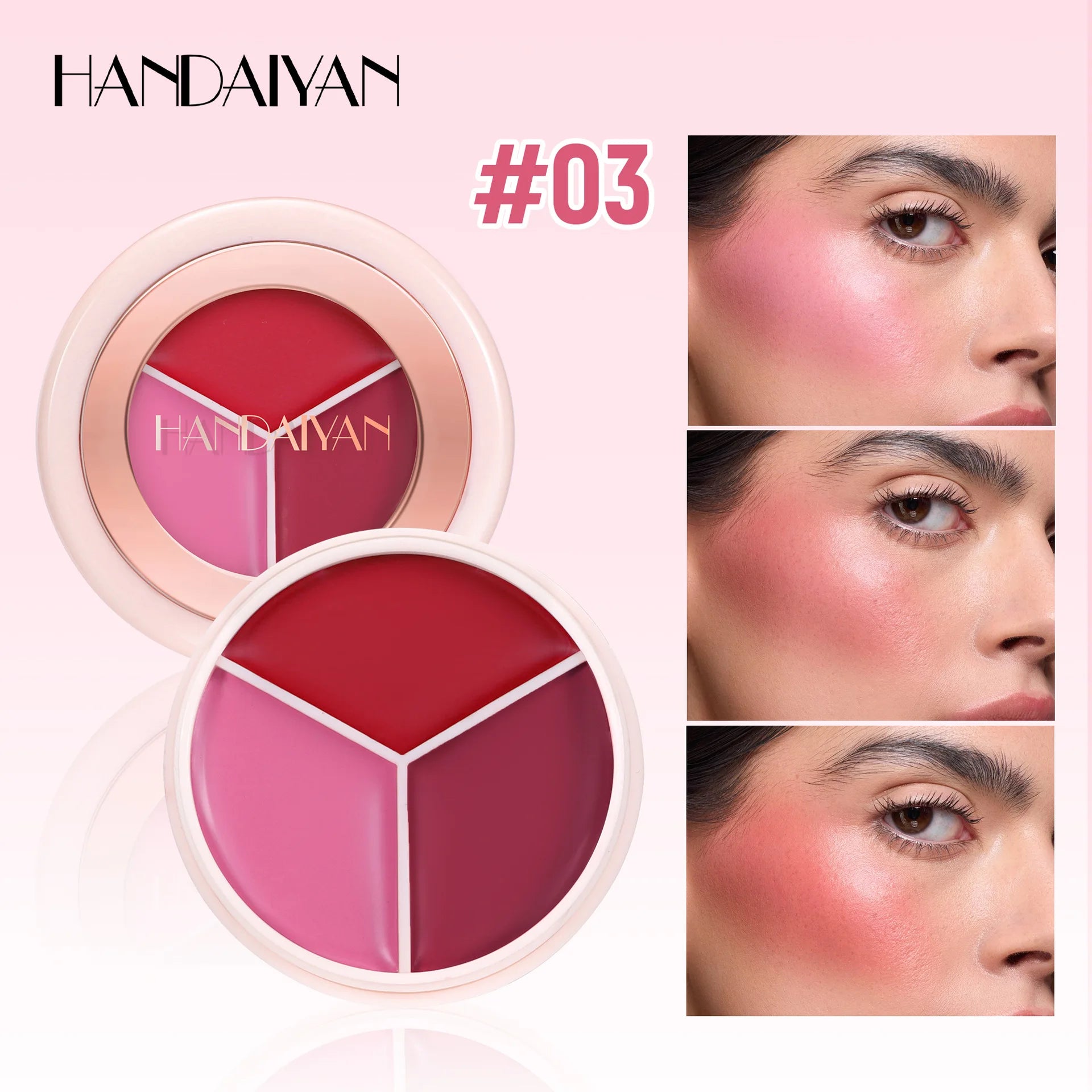 3-in-1 Matte Cream Blush Set, Waterproof Long-Lasting Cheek Color, Blendable Buildable Formula for Natural Matte Finish