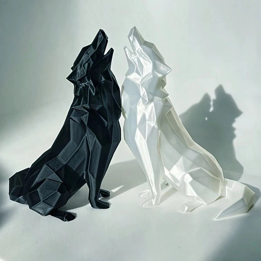 Modern Abstract Geometric Wolf Sculpture - 3D Printed Plastic Statue, For Home & Office Decor, Indoor & Outdoor Use