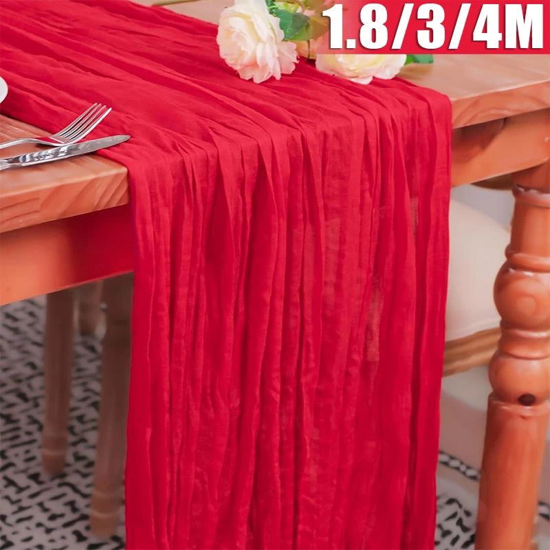 Valentine Red Long Table Runner Wedding Party Banquets Bridal Baby Shower Christmas Decorations Boho Gauze Polyester Cheesecloth