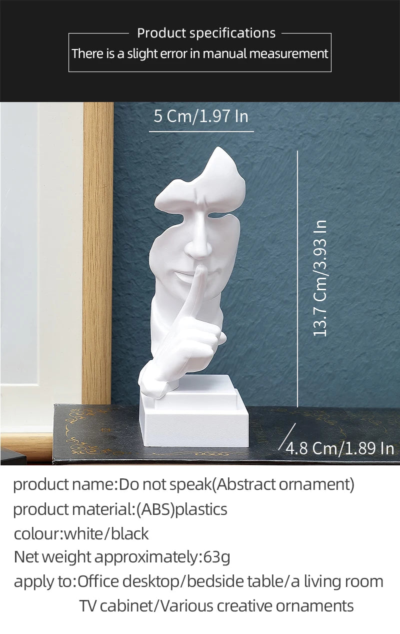 Mask Shush Gesture Ornament Finger Lip Statue Guardian Secret Home Decor Office Desktop Sculpture Gift Living Room Decoration