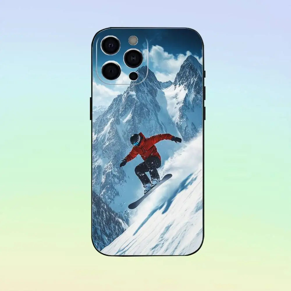 Skiing Snow Snowboard Ski Phone Case Silicone Soft For IPhone 17 16 15 14 13 12 11 Black Soft Silicone case