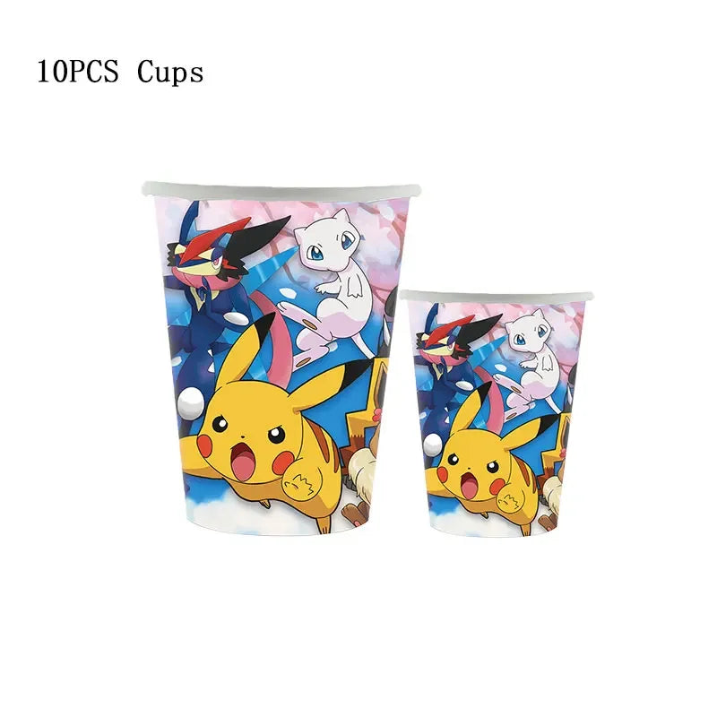 Pokemon Theme Birthday Party Decoration Supplies Cartoon Pokemon Go Tableware Cups Plates Pikachu Balloon For Baby Shower Favors
