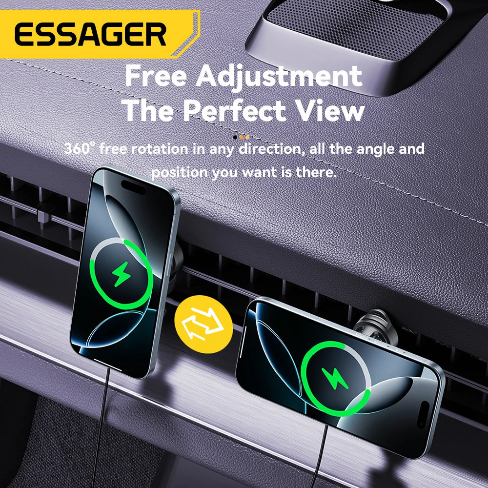 Essager RGB Magnetic Car Phone Holder Qi 15W Wireless Charger For iPhone16 15 14 13 Pro for Magsafe Universal Phone Holder Stand