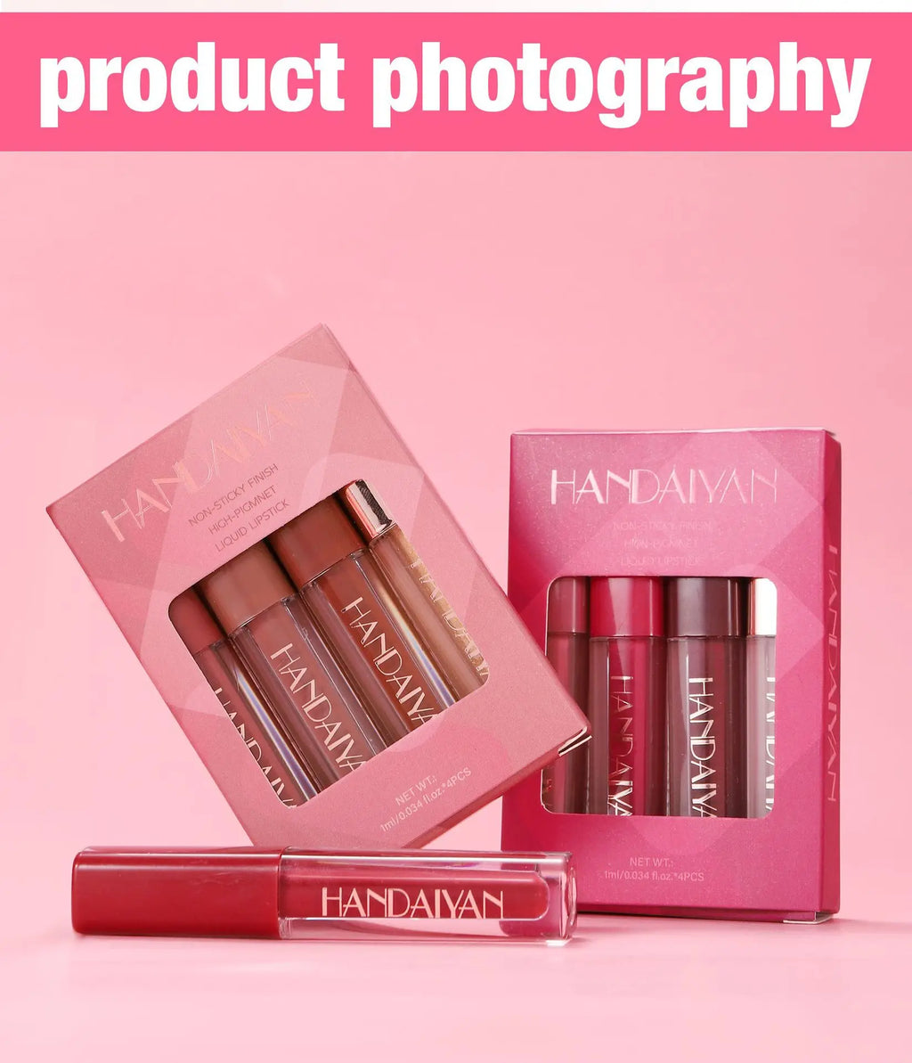 4 Pcs Lip Gloss Set, Waterproof Non Transfer Shimmer Lipstick, Long Lasting & Easy to Apply Liquid Lip Gloss for Daily Makeup