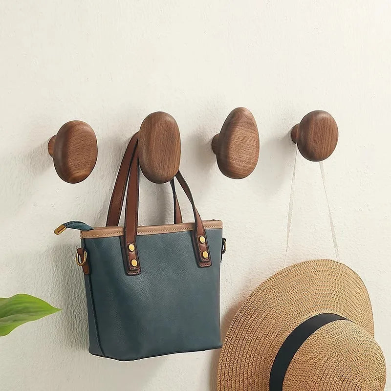 Nordic Creative Solid Wood Pebble-shaped Cabinet Door Drawer Handle Walnut Wall Mounted Coat Hooks Home Bag Key Decoration Hook