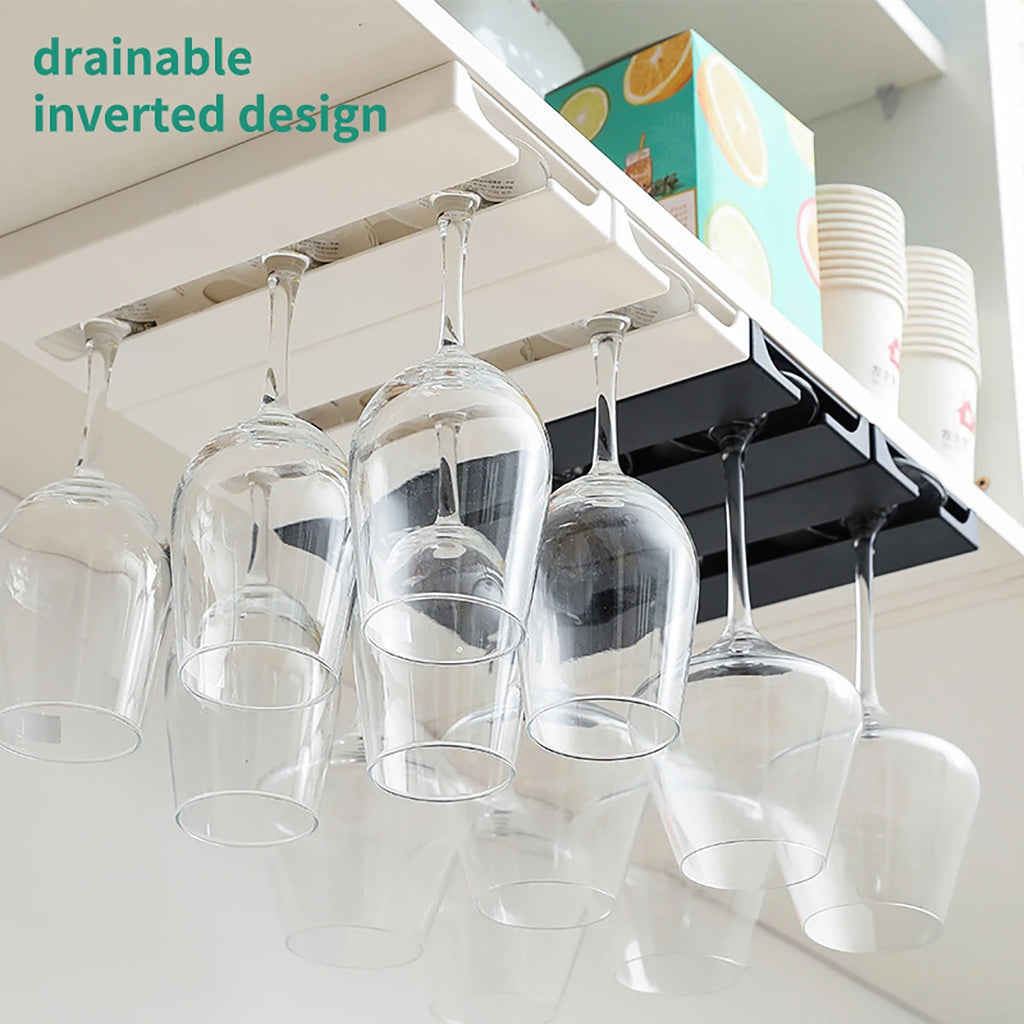 Kitchen Cabinet Free Punching Holder Wine Glass Rack Multi-Function Goblet Classification up Organizer Hanging Holder Shelf