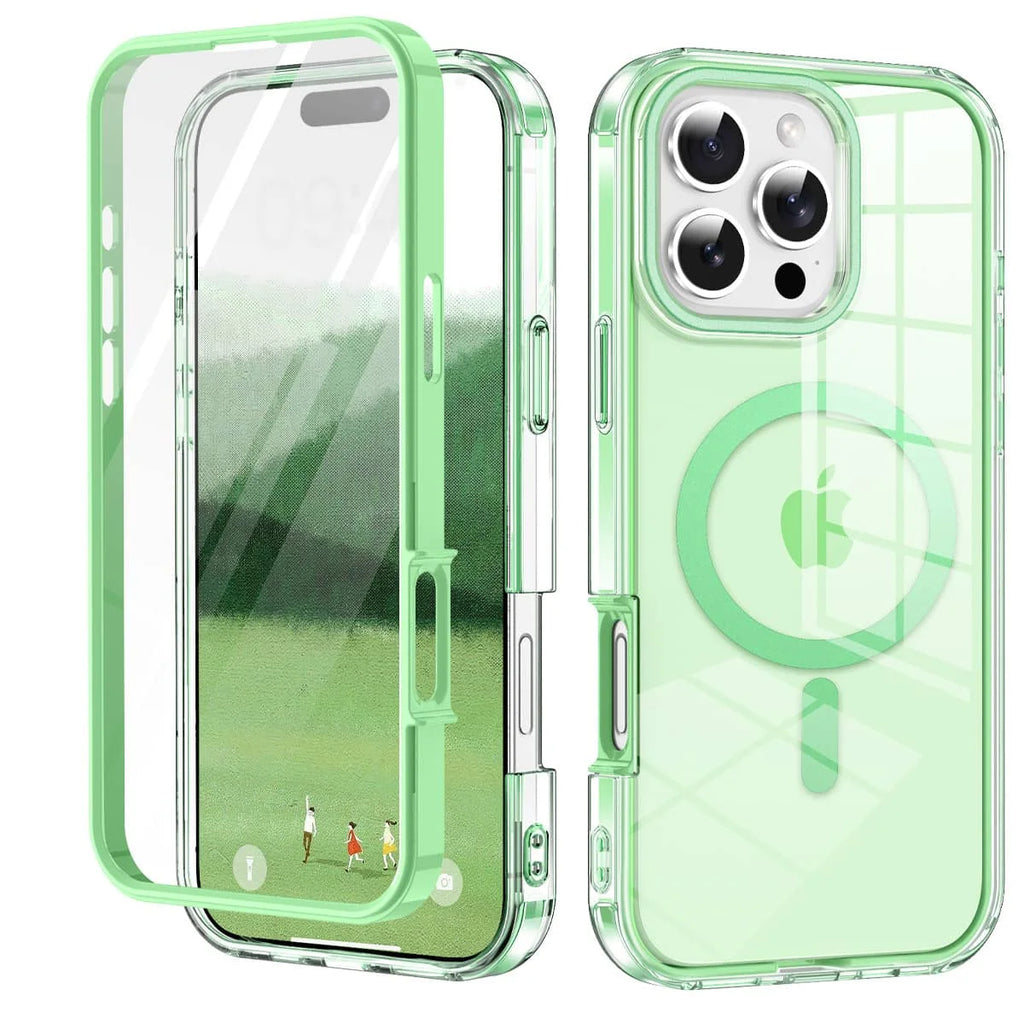 For iPhone 17/16e/15/14/13/12/11 Pro Max/Air Full Body Shockproof Case with Magnetic Built-in Screen Protector Transparent